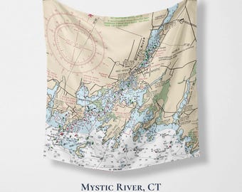 Mystic River Nautical Chart Silk Scarf | Connecticut Coastal Map