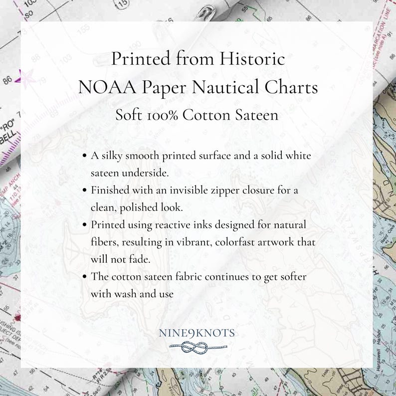 Martha's Vineyard Nautical Chart Duvet Cover | Massachusetts Map Coastal Map Bedding | Luxury Cotton Sateen image 5