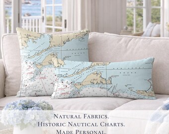 Martha's Vineyard Nautical Chart Pillow Cover | Coastal Massachusetts Map Decor (Personalization)