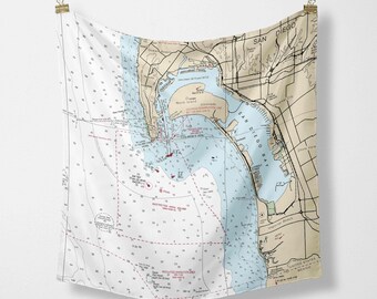 San Diego Nautical Chart Silk Scarf | California Map Coastal Style
