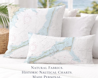 Cape Hatteras Pillow Cover | Nautical Chart Coastal Decor | North Carolina Beach House Map