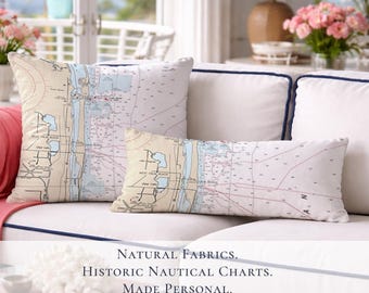 Palm Beach Nautical Chart Pillow Cover | Coastal Florida Map Accent and Gift (Personalization)