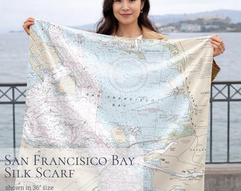 San Francisco Bay Nautical Chart Silk Scarf – Coastal California Luxury Accessory and Gift