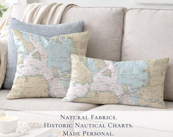 San Francisco Bay Pillow Cover, Nautical Chart Throw Pillow, Personalized Coastal Gift, Map Pillow, Housewarming Gift, SF Home Decor