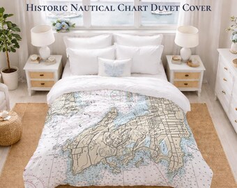 Newport RI Nautical Chart Duvet Cover – Narragansett Bay Rhode Island  Map Bedding