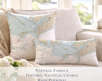 Watch Hill Napatree Point Nautical Chart Pillow Cover | Coastal Rhode Island Map Home Decor and Gift
