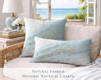 Florida Keys Nautical Chart Pillow Cover | Coastal Beach House Decor (Personalized)
