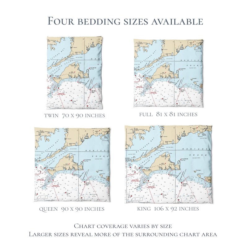 Martha's Vineyard Nautical Chart Duvet Cover | Massachusetts Map Coastal Map Bedding | Luxury Cotton Sateen image 4