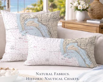 San Diego Bay Nautical Chart Pillow Cover | Coastal California Map Decor and Gift (Personalization)