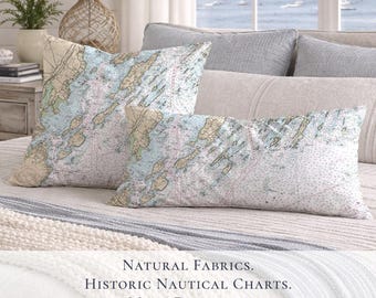 Portland Maine Nautical Chart Pillow Cover | Historic Map Design | Personalized Coastal Gift