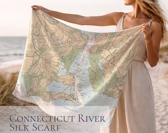 Connecticut River Old Saybrook Nautical Chart Silk Scarf | Coastal Map and Gift
