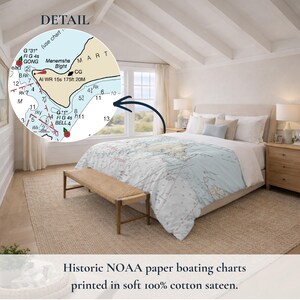 Martha's Vineyard Nautical Chart Duvet Cover | Massachusetts Map Coastal Map Bedding | Luxury Cotton Sateen image 3