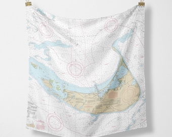Nantucket Chart Silk Scarf | Coastal Massachusetts Nautical Map