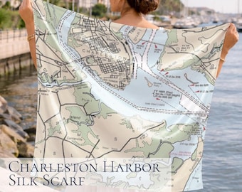 Charleston Harbor Nautical Map Silk Scarf, Coastal South Carolina Gift