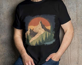Sunrise Nature Shirt - Mountain Scene Shirt, Mens Nature Tees, Graphic Mountain Tee, Mens Hiking T-Shirts, Outdoorsy Mens Shirt, Men's Gift