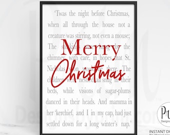 The Night Before Christmas Print, Merry Christmas Printable Art, Vintage Christmas Wall Decor, Farmhouse Christmas Prints, Digital Print