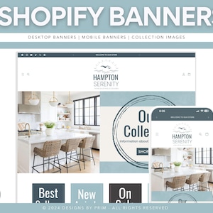 Coastal Clean Modern Blue Shopify Banner Bundle | Editable Canva Templates | Website Design Templates | Store Banner | Hampton Storefront