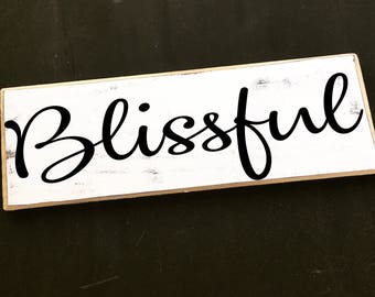 12x4 BLISSFUL Custom Wood Sign Blessed Grateful Love Quote Inspiration Wedding Plaque