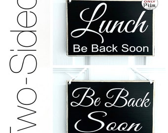 Cartello in legno personalizzato per pranzo, tornerò presto, 8 x 6, su due lati, fuori ufficio, scusa, ci sei mancato, non disturbare, appendiabiti per porta dell'ufficio aperto e chiuso.