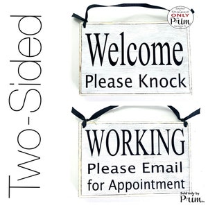 Two Sided 8x6 Welcome Please Knock Working Please Email for Appointment Custom Wood Sign Do Not Disturb Busy Meeting Office Door Hanger