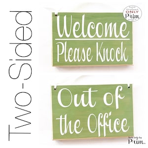 Two Sided 8x6 Out of Office Welcome Please Knock Custom Wood Sign | Open Closed Sorry We Missed You Be Back Shortly Office Door Plaque