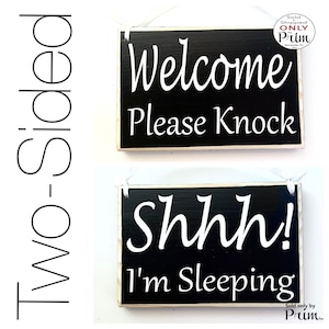 8x6 Welcome Please Knock Shhh I&#39;m Sleeping Custom Wood Sign Resting Do Not Disturb Soft Voices Unavailable No Soliciting Day Sleeper Plaque