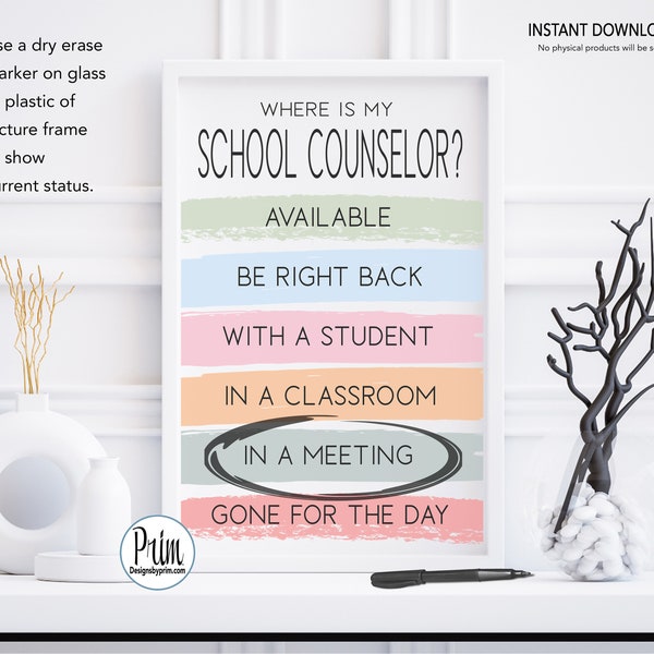School Counselor Printable Door Sign Therapist Psychologist Classroom Teacher Available Unavailable Welcome Do Not Disturb Out of Office