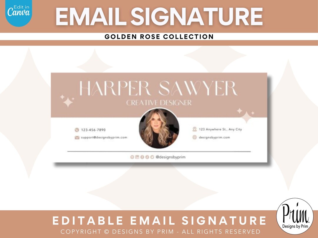 Golden Rose Email Signature Template | Canva Email Signature | Business ...