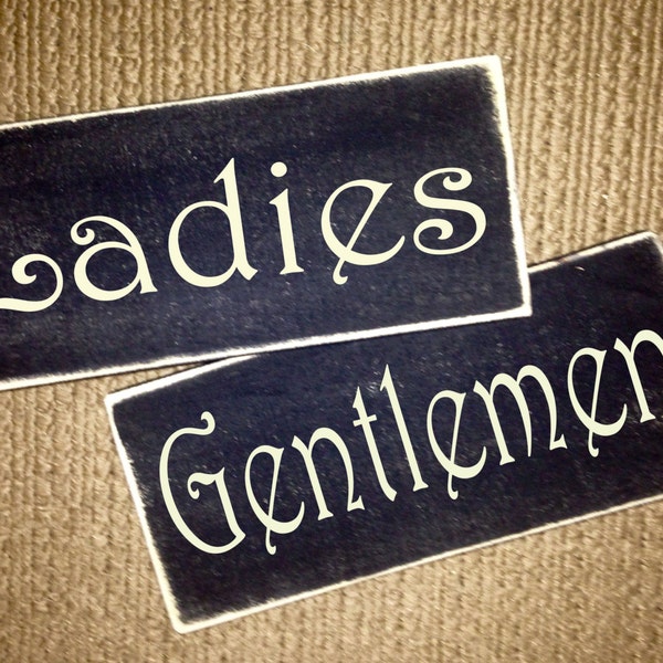 10x4 Ladies and Gentlemen Custom Wood Sign His Hers Bathroom Restroom Bath Business (Set of 2)