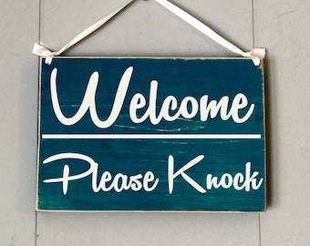 10x8 Welcome Please Knock Office Spa Salon Business Corporate Custom Wood Sign Come On In Open Closed Wall Door Plaque
