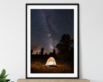 Camping Under The Stars - Milky Way Art Print - Night Photo Print - Wall Decor - Nature Landscape Photography