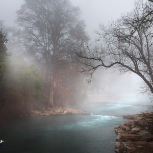 San Marcos River Print - Texas Hill Country Wall Art - Winter Landscape Photo - Water Nature Photography - Fog Scenery - Unframed