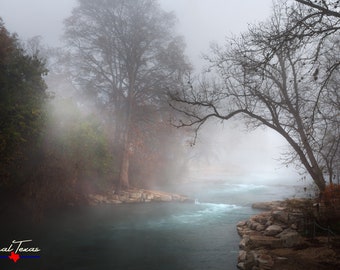 San Marcos River Print - Texas Hill Country Wall Art - Winter Landscape Photo - Water Nature Photography - Fog Scenery - Unframed