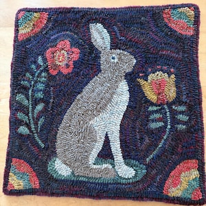 Garden Rabbit Primitive Style Hooked Rug