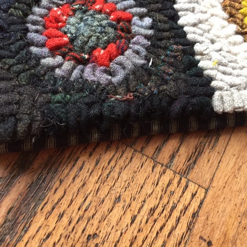 Handmade Primitive Style Hooked Rug Penny Rug Light and shops Dark Wide Cut and Thick