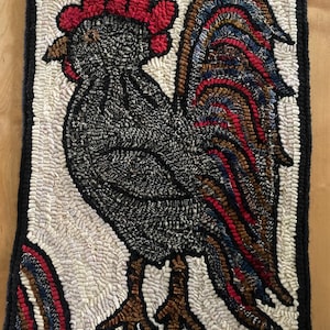 Handmade primitive style hooked rug folk art pop art rooster