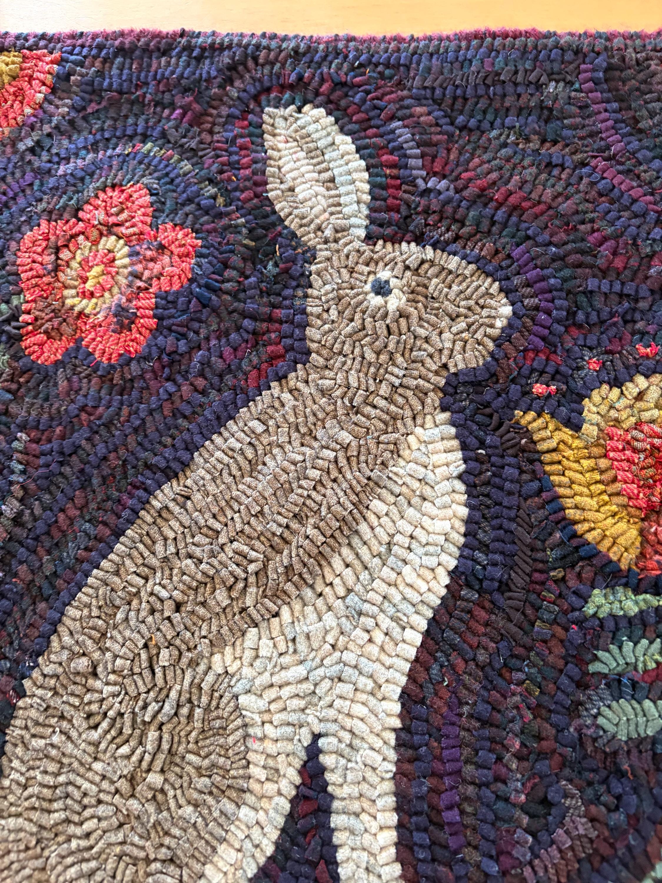 Hooked Rugs With Rabbits Garden Rabbit Primitive Style Hooked Rug - Etsy