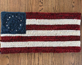 1776 Susan B Anthony USA Flag Primitive Style Hooked Rug Runner