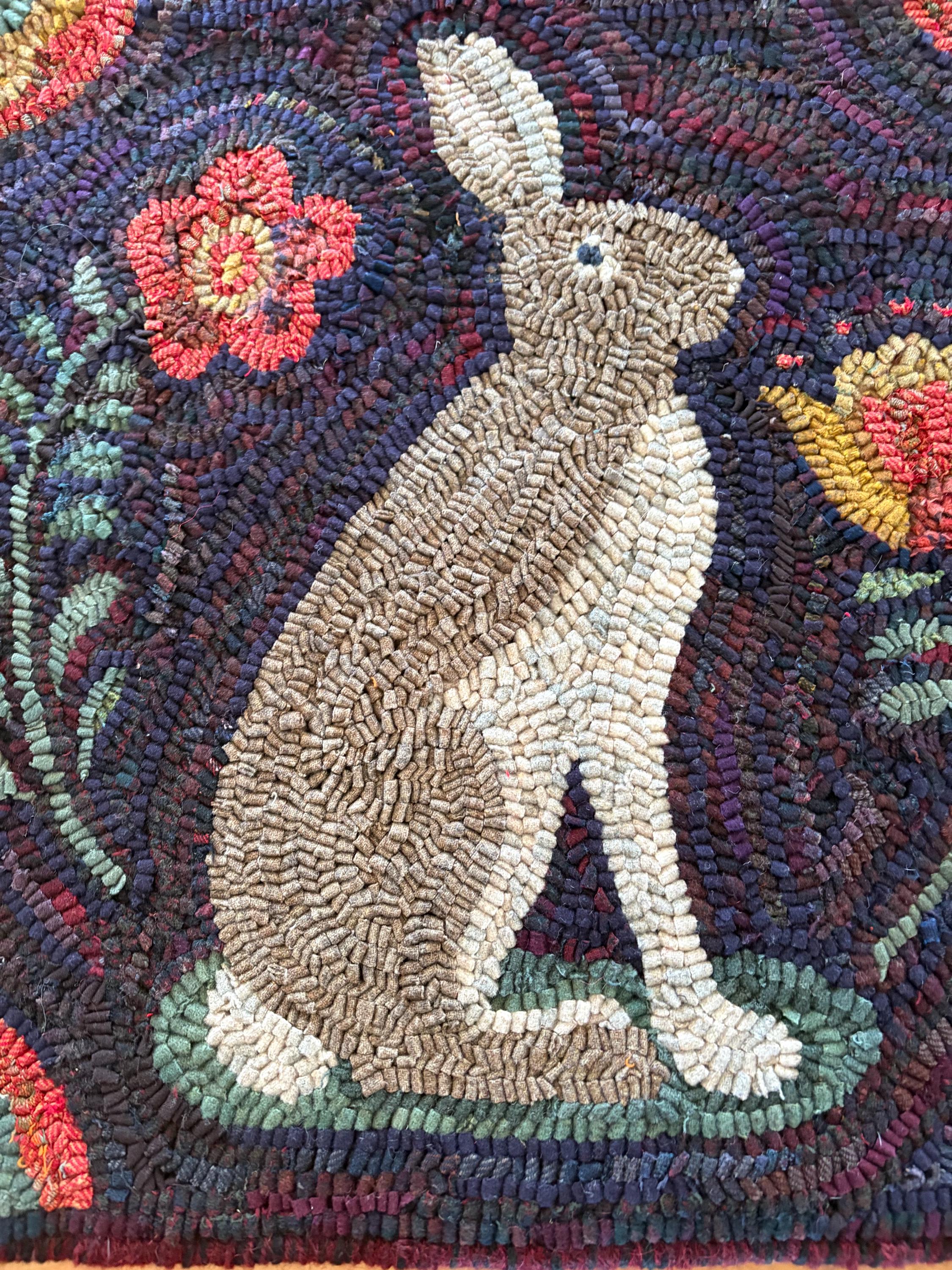 Hooked Rugs With Rabbits Garden Rabbit Primitive Style Hooked Rug - Etsy