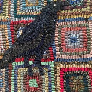 Handmade Primitive Style Hooked Rug Crow With Colorful Geometric ...
