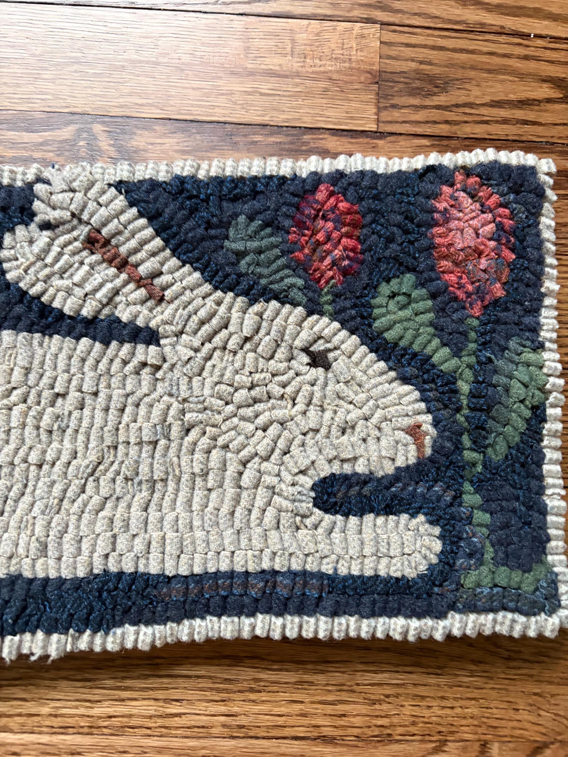 Hooked Rugs With Rabbits Rabbit With Flowers Runner Handmade Primitive Style Hooked Rug - Etsy