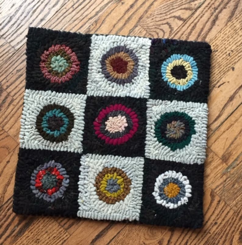 Handmade Primitive Style Hooked Rug Penny Rug Light and shops Dark Wide Cut and Thick