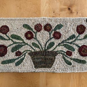 Flowers in Pot Primitive Style Hooked Rug Runner