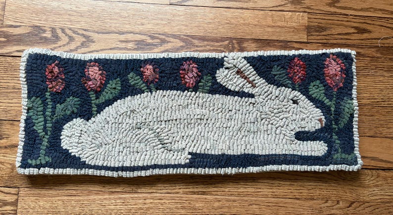 Rabbit With Flowers Runner Handmade Primitive Style Hooked Rug - Etsy