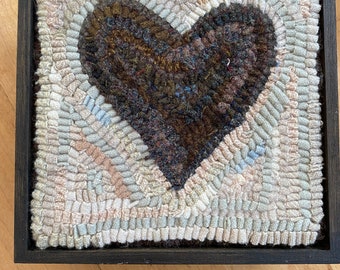 Hand made small heart hooked rug on stained wooden keepsake box