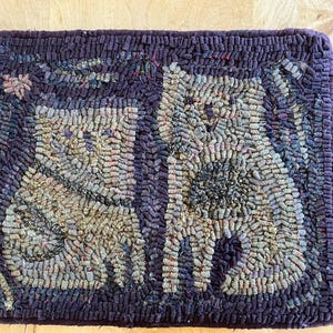 Cats Primitive Style Hooked Rug Old Primitive Colors
