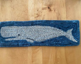 Primitive Style Hooked Rug Runner Nantucket Whale
