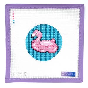 Flamingo Pool Floaty 13 mesh Needlepoint Canvas Hand Painted Stitch Painted