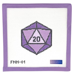 D20 Purple Rainbow Gradient Options 13 mesh Needlepoint Canvas Ornament Stitch Painted