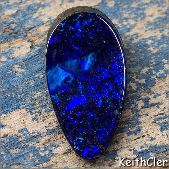 Captivating Electric Blue Freeform Oval Boulder Opal Cabochon 4mm x 8.5mm x 16mm